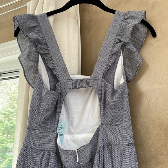 NWT Loft Checked Ruffle Cutout Back Midi Dress - Picture 7 of 11